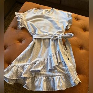 Michael Kors blue and white ruffle dress